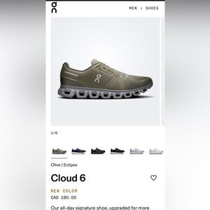 On Running Men's Cloud 6 Athletic Shoes in Olive and Gray